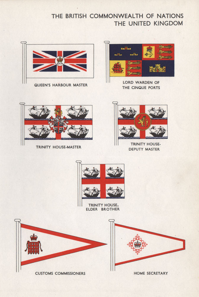 UK FLAGS. Queen's Harbour Master Cinque Ports Trinity House Home Secretary 1958